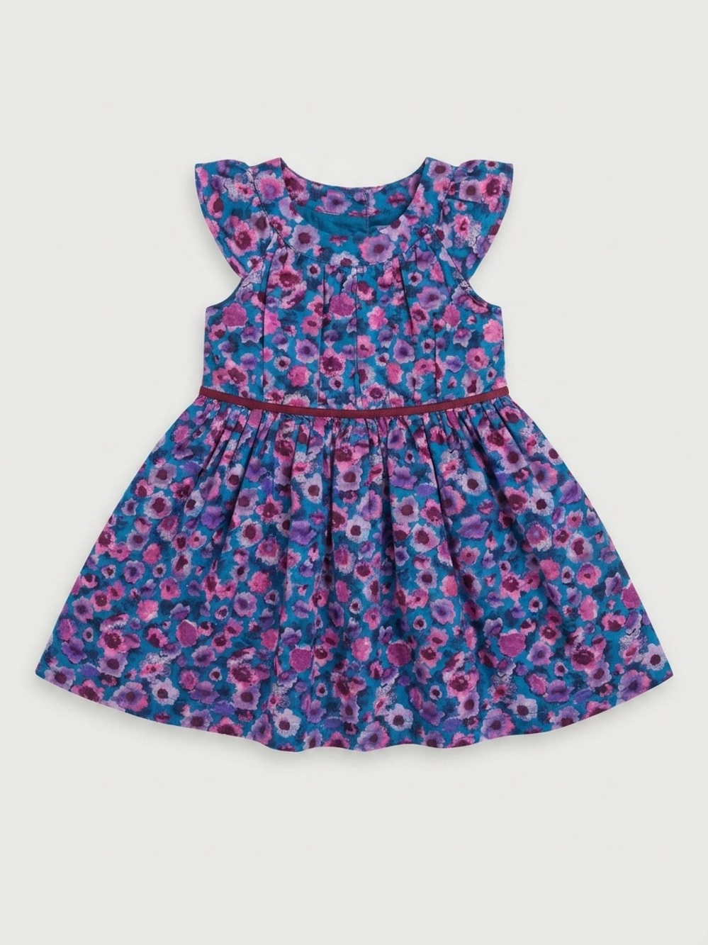 Cherokee Blue and Purple Floral Fit-and-Flare Dress